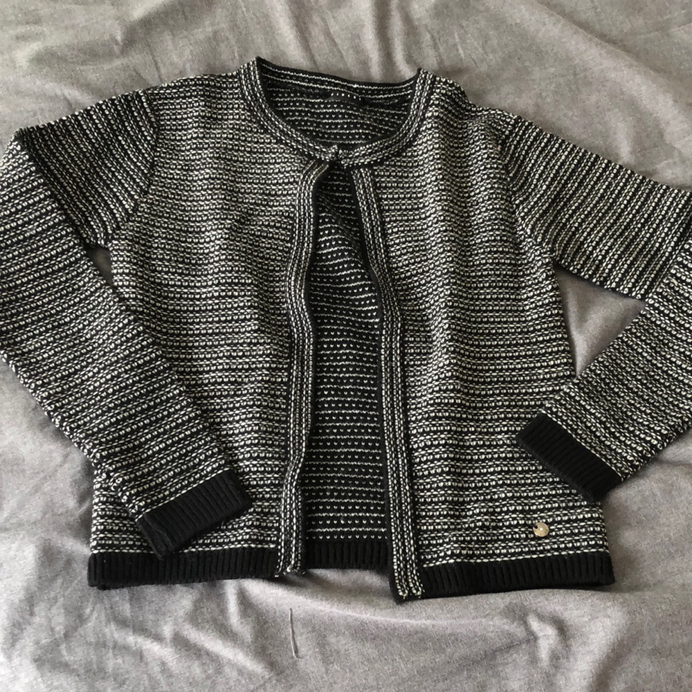 Black and white knit cardigan